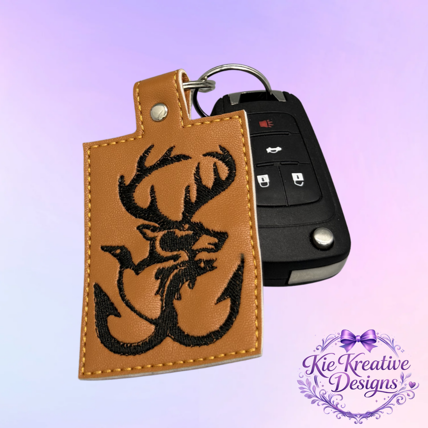 Buck Deer Anchor Embroidered Keychain | Hunting Key Fob | Rustic Outdoorsman Gift | Faux Leather Key Ring for Him | Hunter Accessory