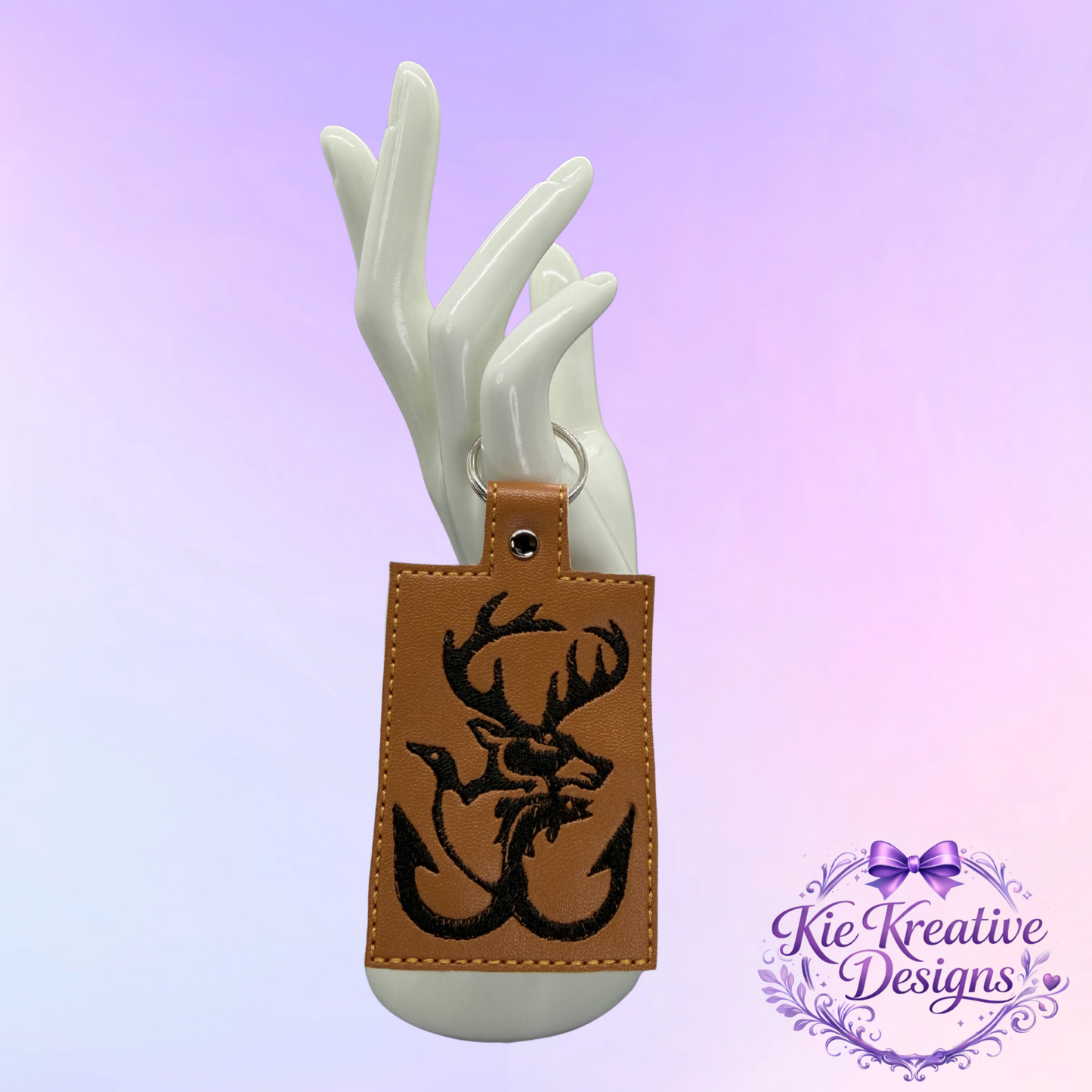 Buck Deer Anchor Embroidered Keychain | Hunting Key Fob | Rustic Outdoorsman Gift | Faux Leather Key Ring for Him | Hunter Accessory