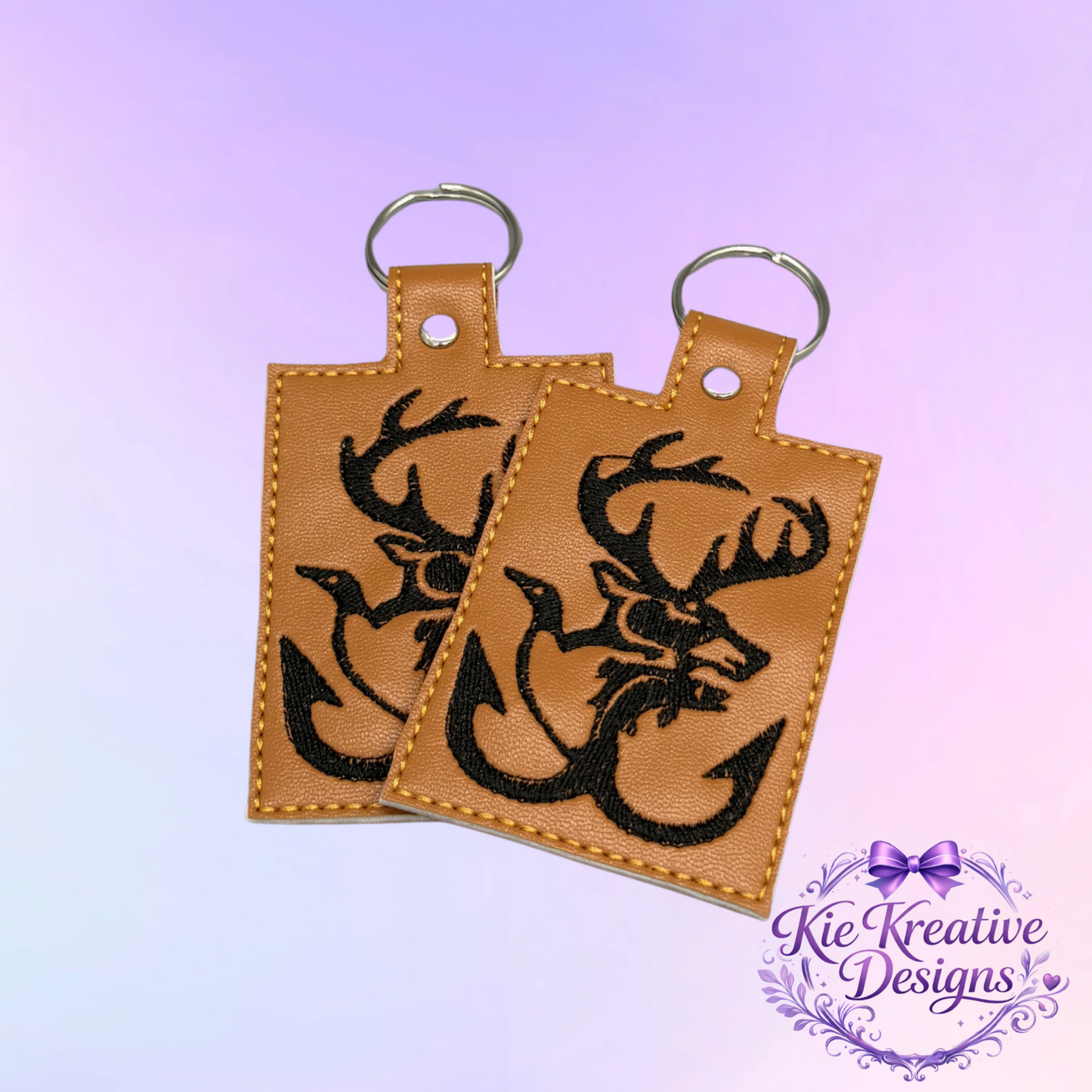 Buck Deer Anchor Embroidered Keychain | Hunting Key Fob | Rustic Outdoorsman Gift | Faux Leather Key Ring for Him | Hunter Accessory