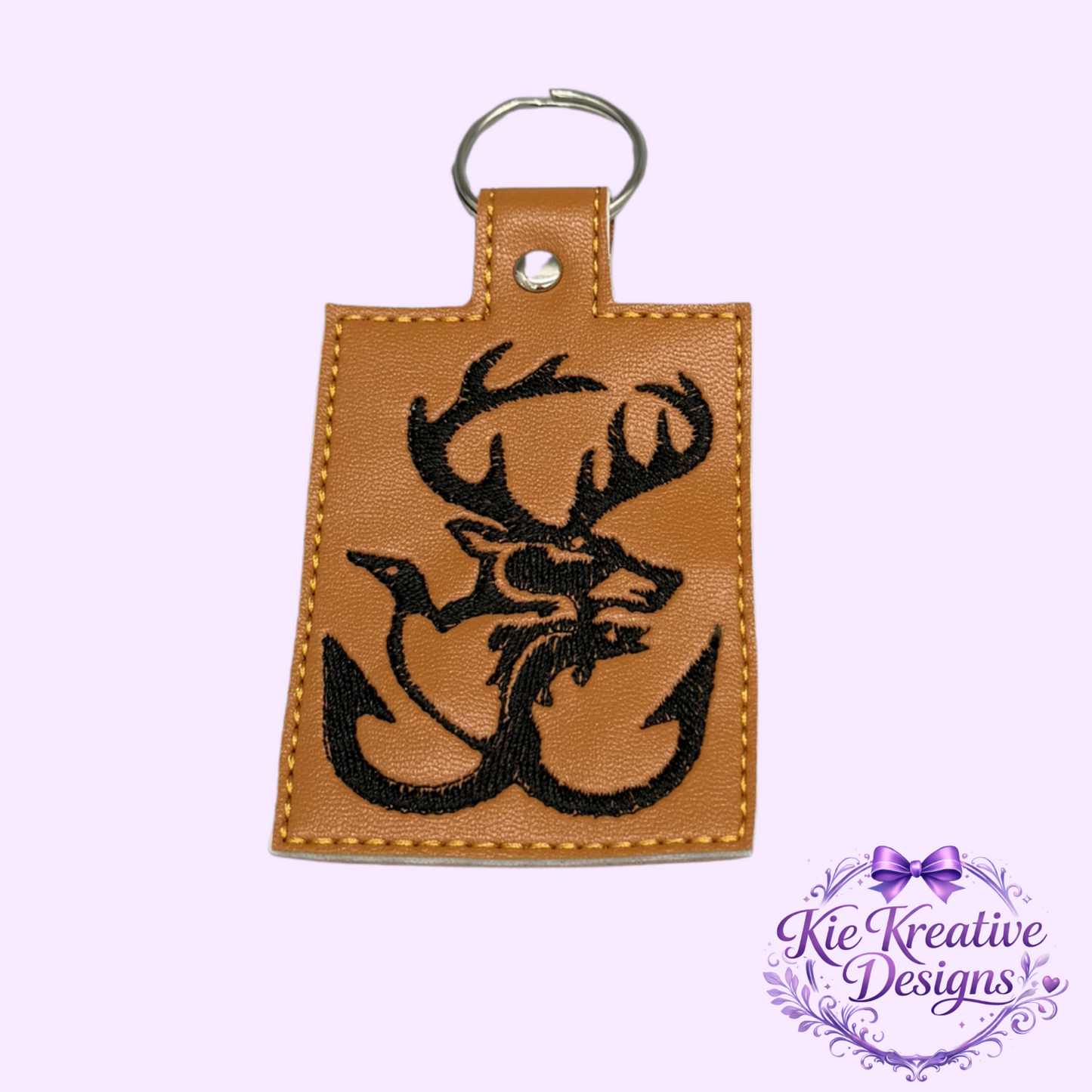 Buck Deer Anchor Embroidered Keychain | Hunting Key Fob | Rustic Outdoorsman Gift | Faux Leather Key Ring for Him | Hunter Accessory