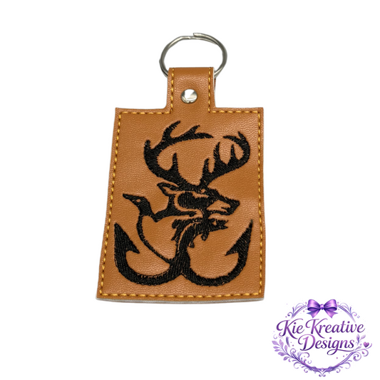 Buck Deer Anchor Embroidered Keychain | Hunting Key Fob | Rustic Outdoorsman Gift | Faux Leather Key Ring for Him | Hunter Accessory