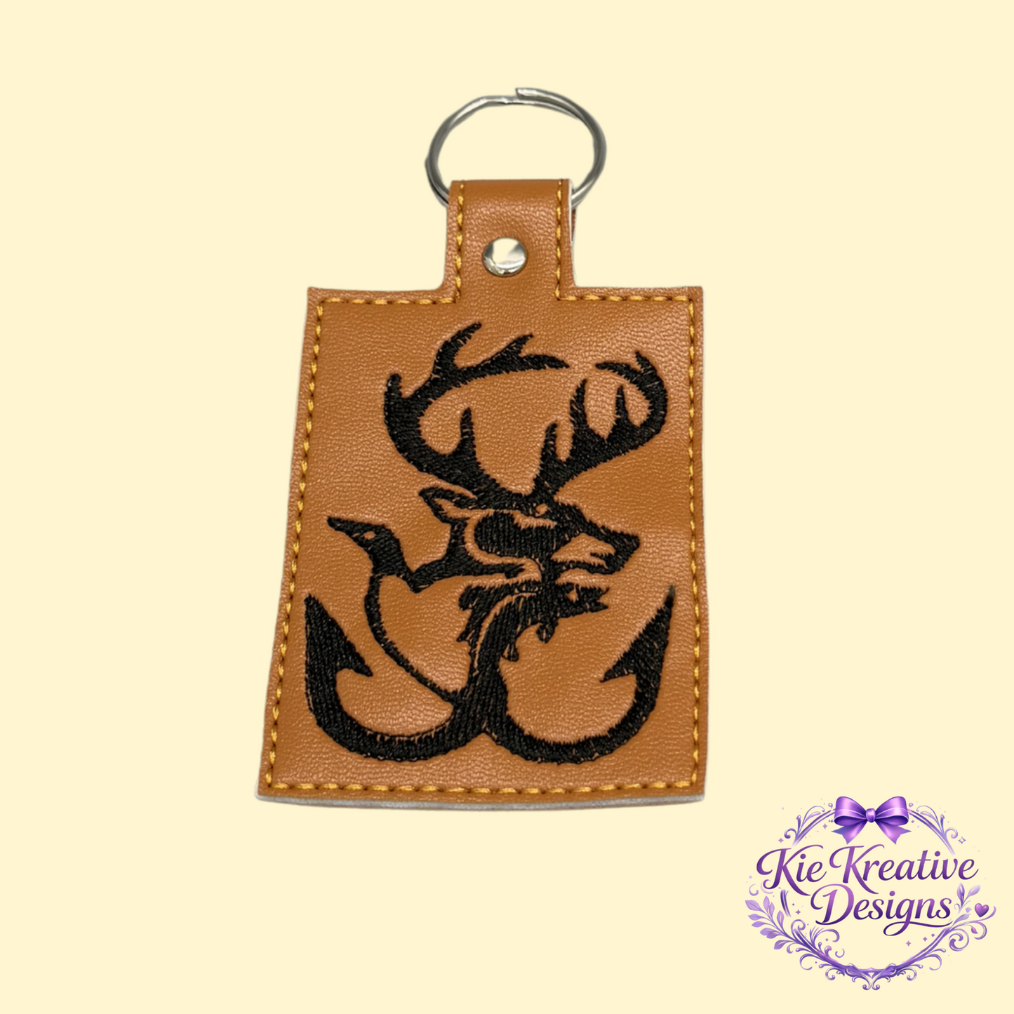 Buck Deer Anchor Embroidered Keychain | Hunting Key Fob | Rustic Outdoorsman Gift | Faux Leather Key Ring for Him | Hunter Accessory