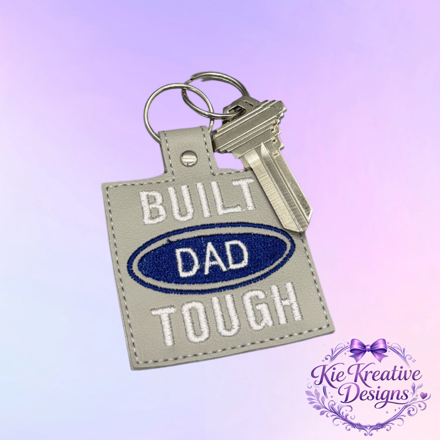 Built Dad Tough Embroidered Keychain – Funny Dad Gift – Father’s Day Key Fob – Gift for Dad from Kids – Car Keychain for Him