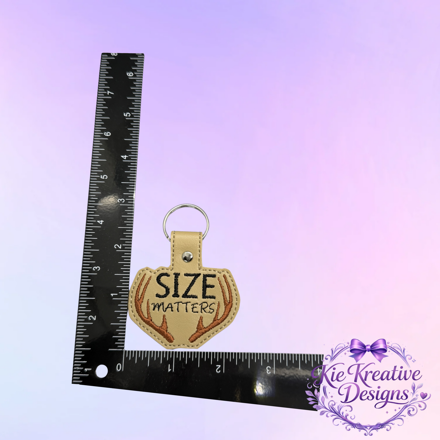 Size Matters Embroidered Keychain – Funny Hunting Gift for Him – Deer Antler Key Fob – Outdoorsman Gift – Hunter Keychain – Rustic Gift Idea