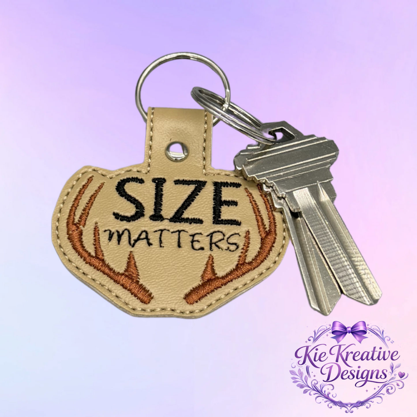 Size Matters Embroidered Keychain – Funny Hunting Gift for Him – Deer Antler Key Fob – Outdoorsman Gift – Hunter Keychain – Rustic Gift Idea