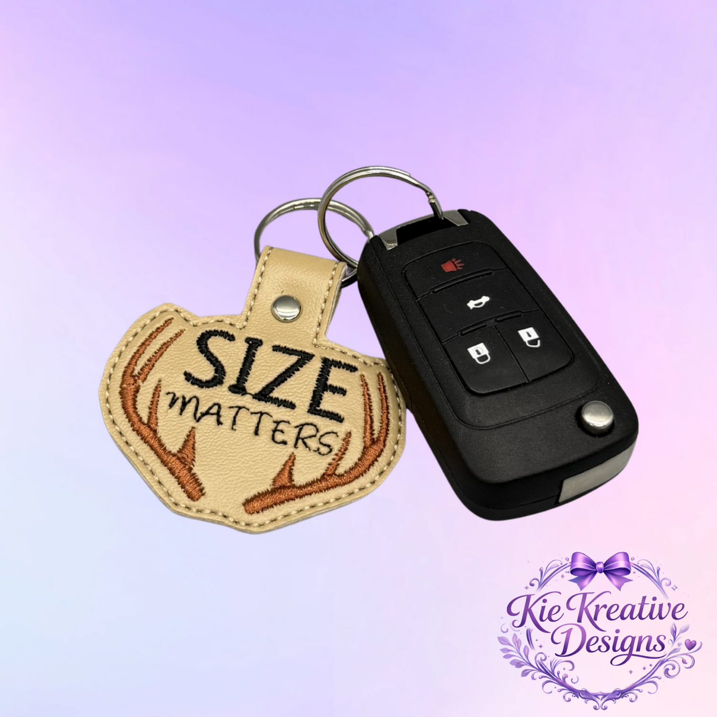 Size Matters Embroidered Keychain – Funny Hunting Gift for Him – Deer Antler Key Fob – Outdoorsman Gift – Hunter Keychain – Rustic Gift Idea