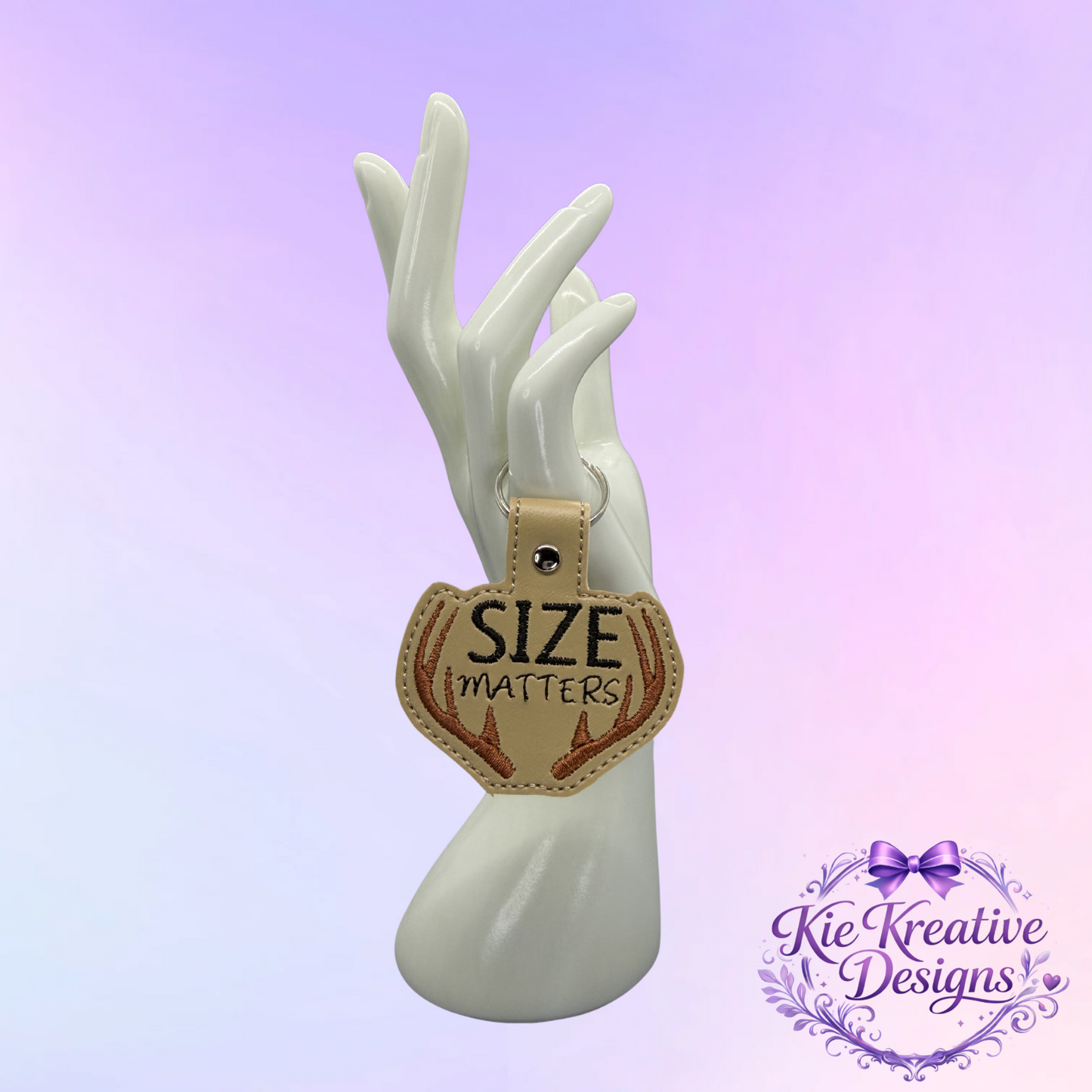 Size Matters Embroidered Keychain – Funny Hunting Gift for Him – Deer Antler Key Fob – Outdoorsman Gift – Hunter Keychain – Rustic Gift Idea