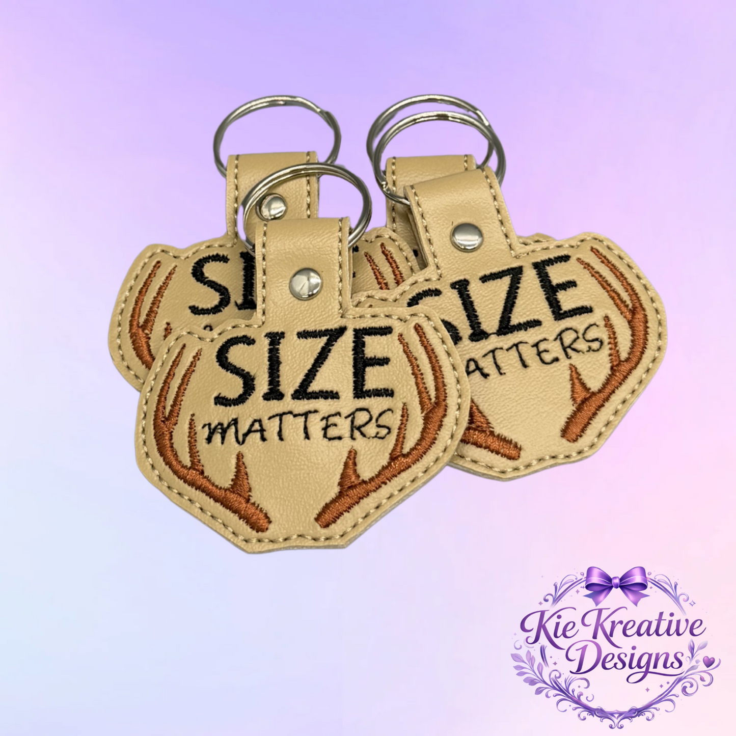 Size Matters Embroidered Keychain – Funny Hunting Gift for Him – Deer Antler Key Fob – Outdoorsman Gift – Hunter Keychain – Rustic Gift Idea
