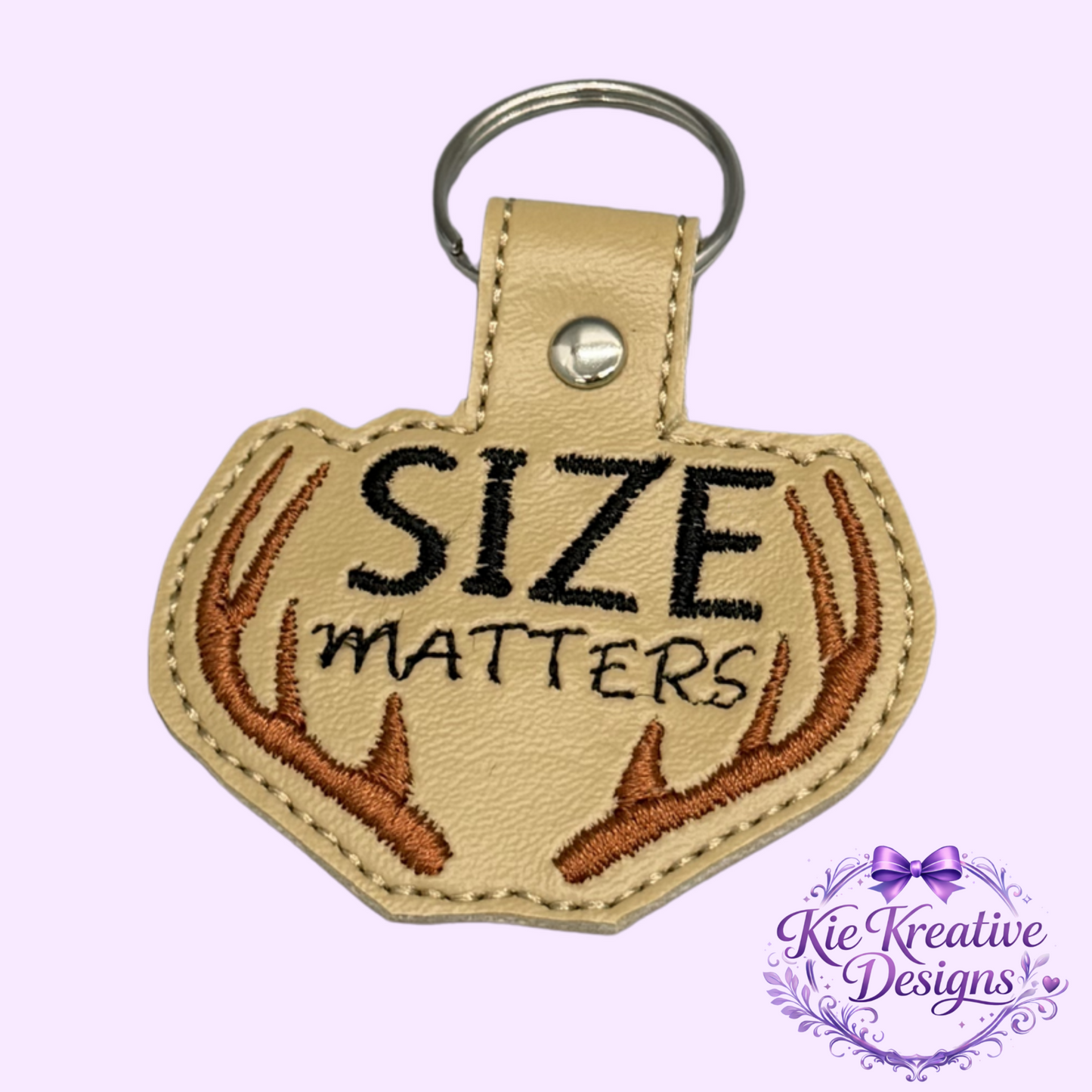 Size Matters Embroidered Keychain – Funny Hunting Gift for Him – Deer Antler Key Fob – Outdoorsman Gift – Hunter Keychain – Rustic Gift Idea