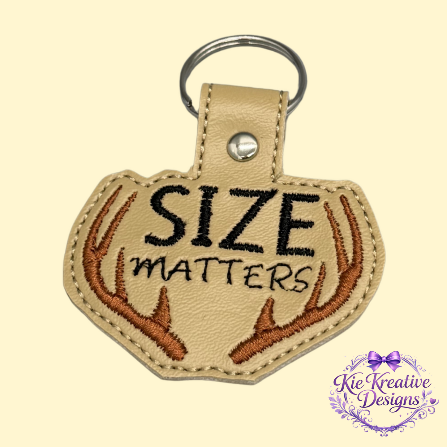 Size Matters Embroidered Keychain – Funny Hunting Gift for Him – Deer Antler Key Fob – Outdoorsman Gift – Hunter Keychain – Rustic Gift Idea