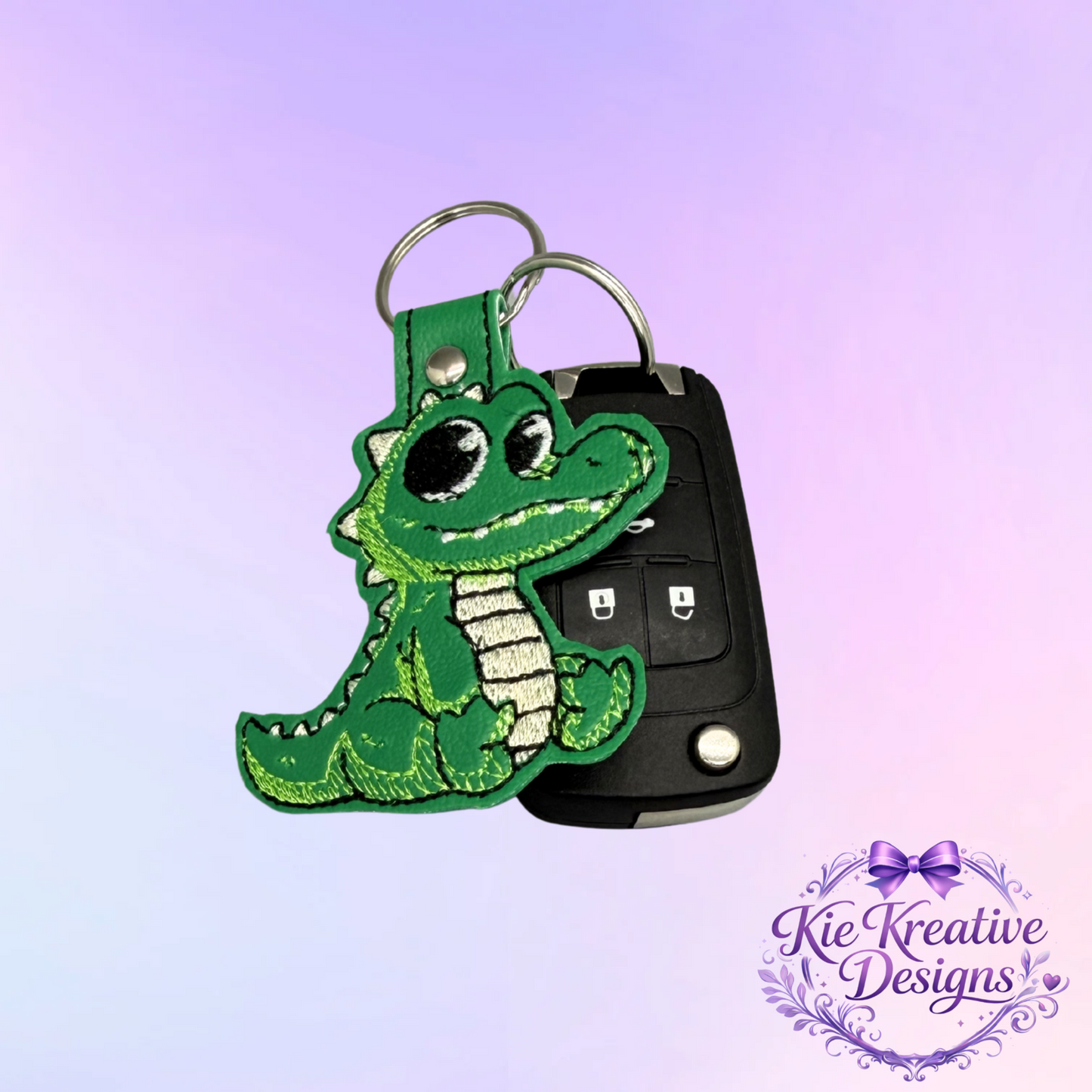 Cute Alligator Embroidered Keychain – Green Gator Key Fob – Florida Animal Bag Charm – Southern Gift Idea – Kids Backpack Charm – Small Thoughtful Gift