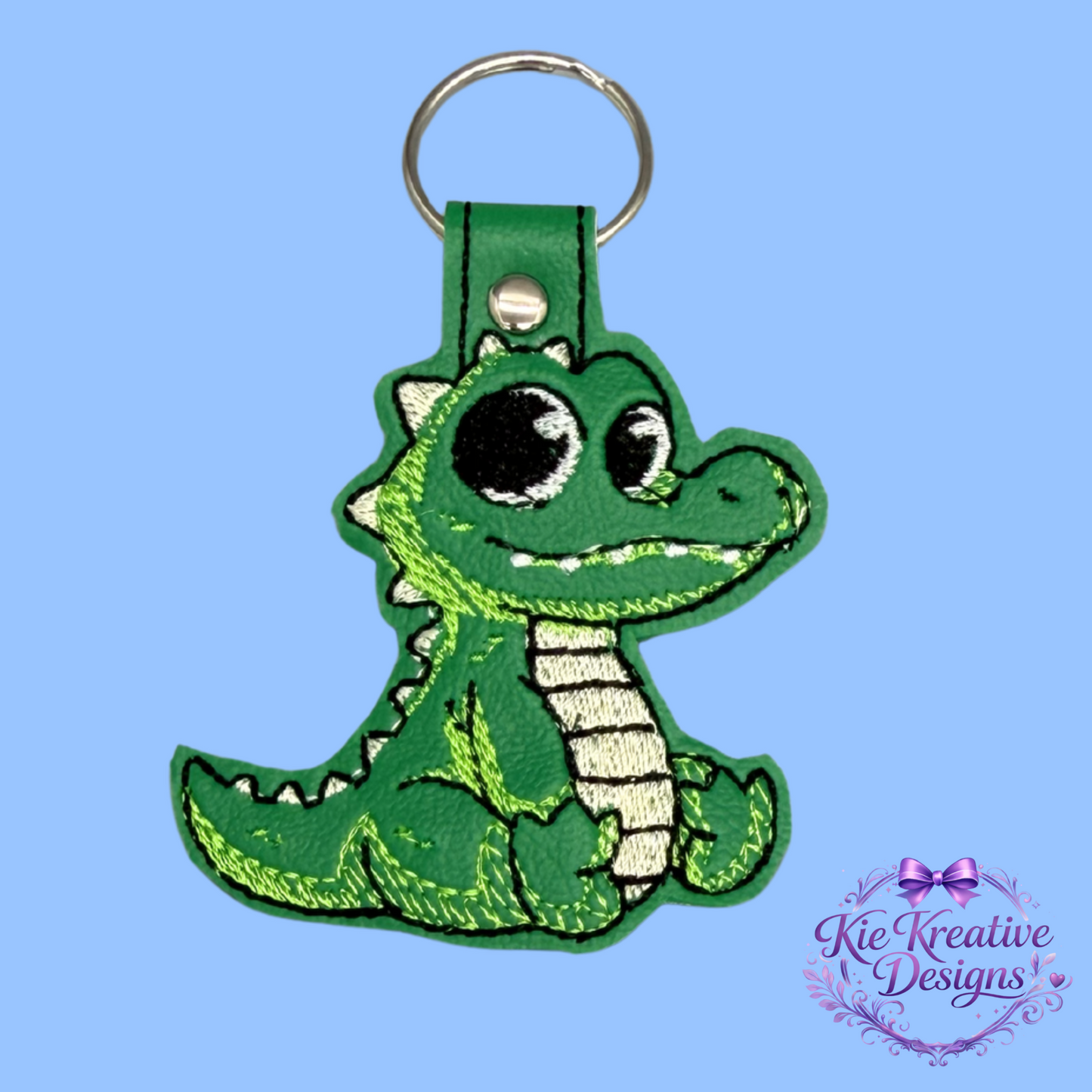 Cute Alligator Embroidered Keychain – Green Gator Key Fob – Florida Animal Bag Charm – Southern Gift Idea – Kids Backpack Charm – Small Thoughtful Gift